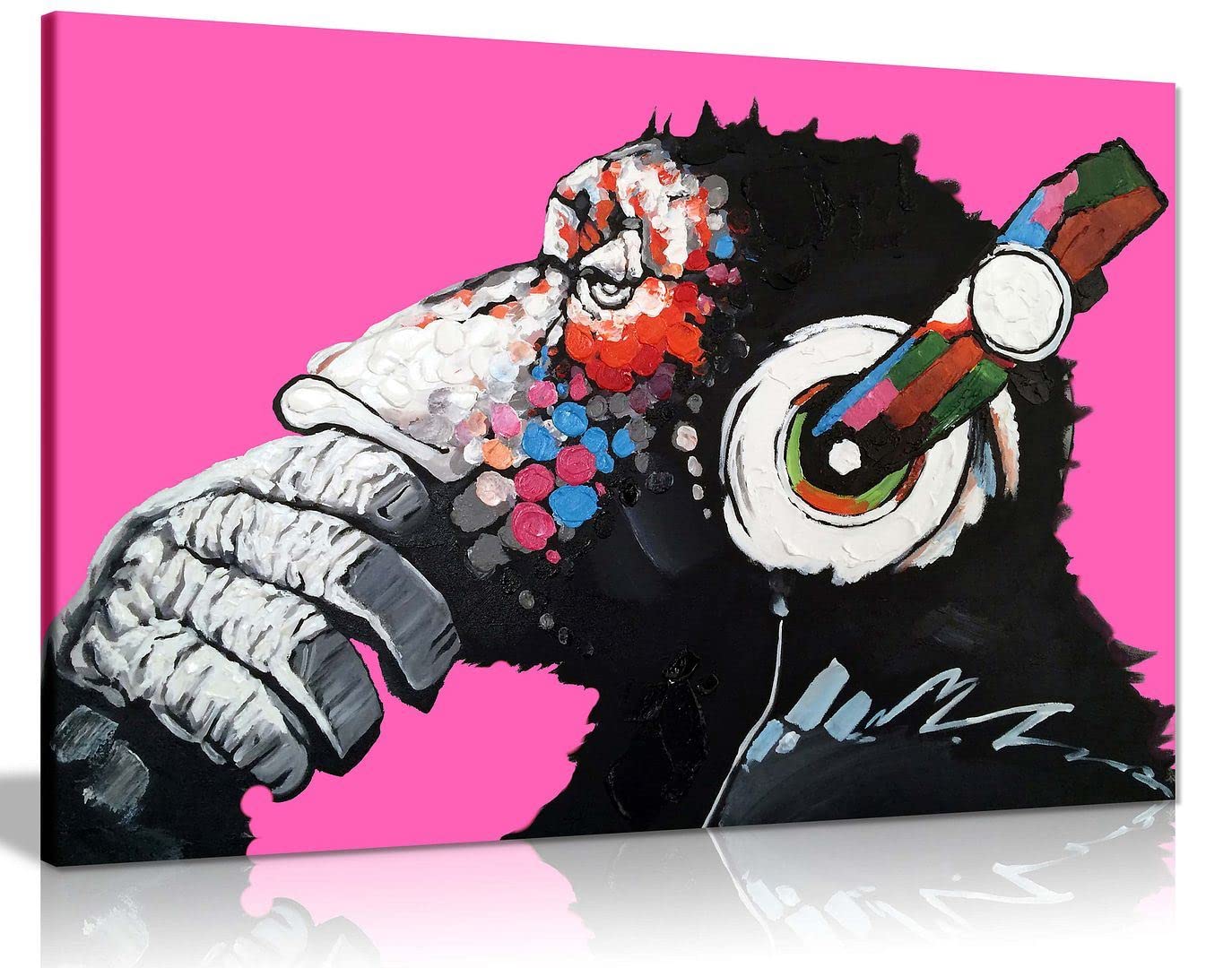 Cool Ape with DJ Heaphones Canvas Wall Art Picture Print Home Decor Pink 46x31 cm (18x12in)