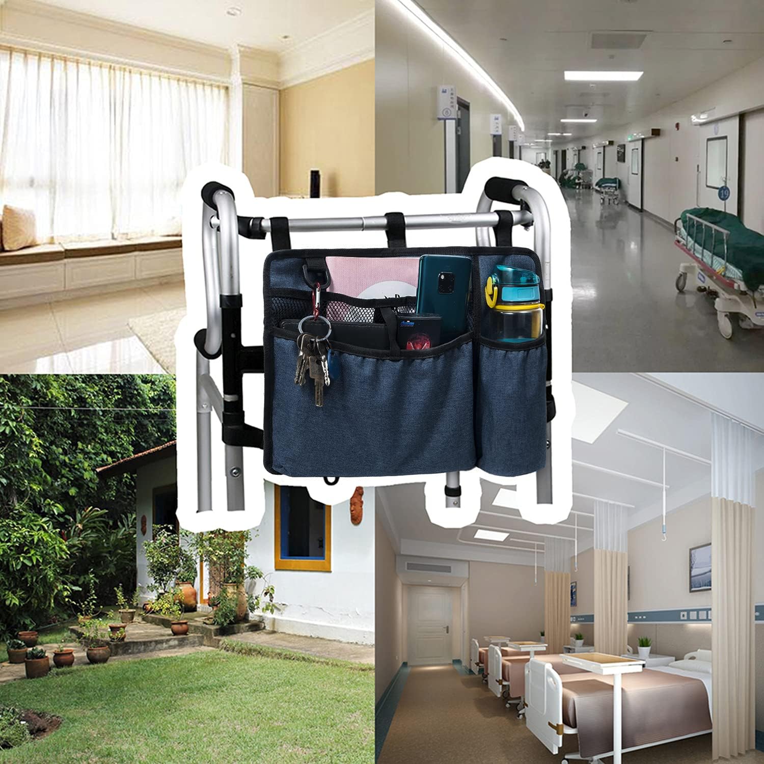 BVMAG Walker Bag Pouch Basket with Cup Holder Armrest Attachments Hand Free Storage Bags Waterproof for Folding,Rollator,Wheelchairs Accessories Suit for Elderly Seniors Handicap Disabled (Blue) : Health & Household