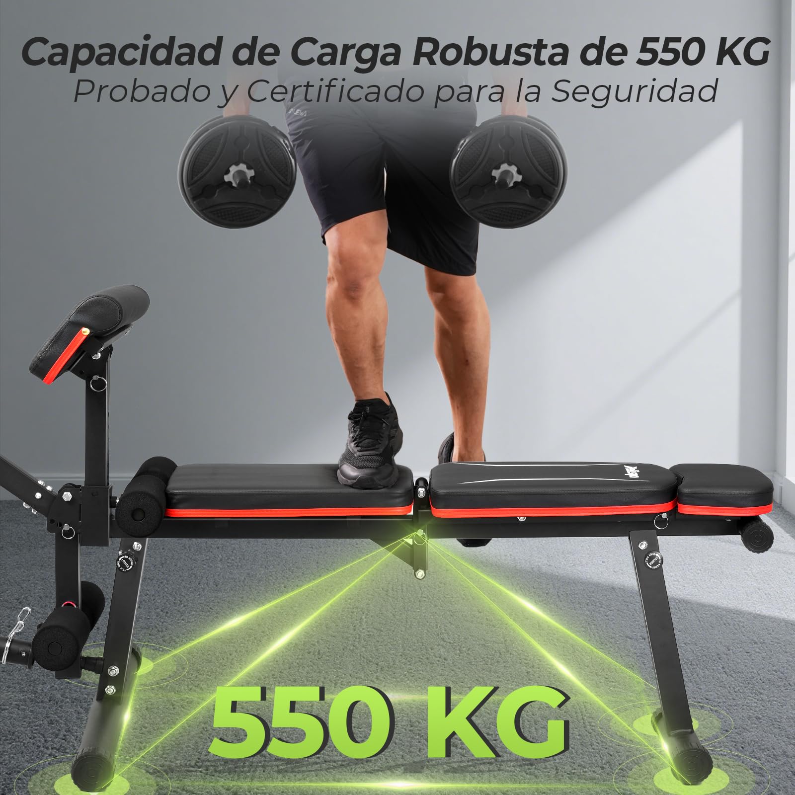 Banco de Pesas Ajustable Mejorado con Extensión de Piernas y Curl de Piernas, 9 Posiciones de Respaldo y Plegable, Banco de Entrenamiento de 544 kg para Gimnasio en Casa, Banco Plano Decline