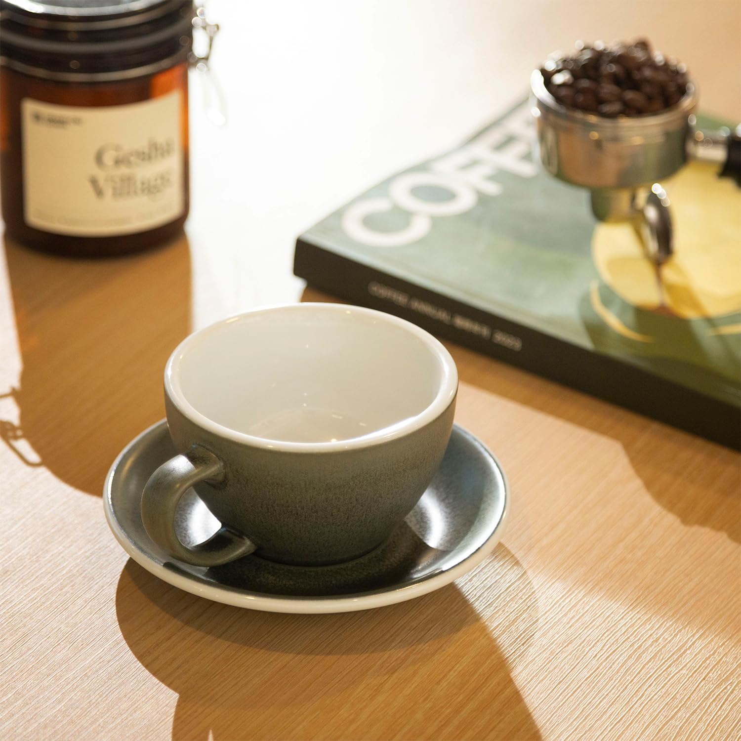 Loveramics Matowy kubek do cappuccino, ceramiczny kubek do latte z podstawką, zestaw kubków z kamionki o grubych ściankach, zestaw kubków Barista Latte do latte, cappuccino, herbaty - kolory mineralne