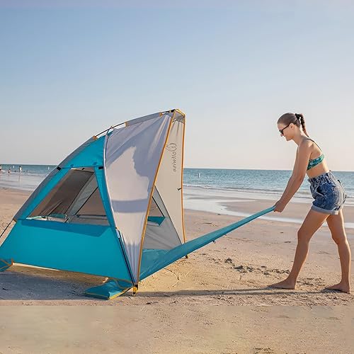 Miniatura 4 de WolfWise Tienda de campaña de playa portátil para 4-5 personas UPF 50+, sombrilla con suelo extensible, color azul, XL
