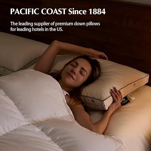 Miniatura 7 de Pacific Coast Juego de 2 almohadas de plumas de ganso y plumón para dormir de lado y espalda, tamaño King, funda de algodón 100% orgánico, almohadas