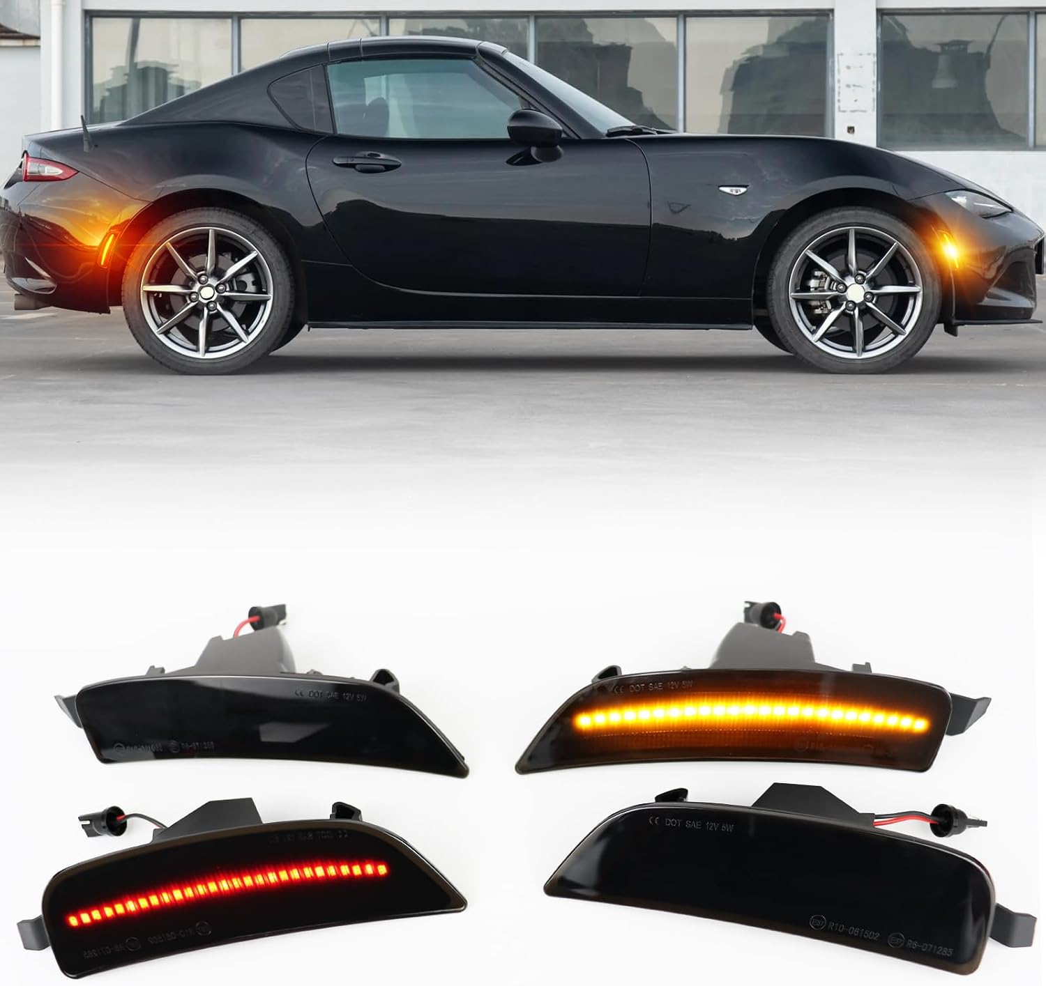 Smoked Lens LED Side Marker Lights Kit Fit For 2016-up Mazda MX-5 Miata Fit 2009-2012 Mazda RX-8 and 2017-up Fiat 124 Spider Sequential Amber Front Fender Side Marker Indicator Lamps 2PCS