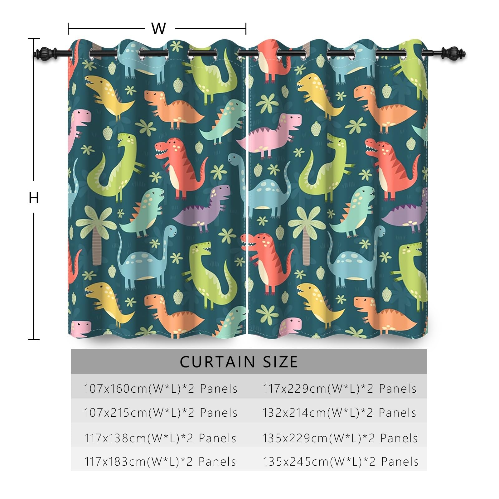 107x160cm Dessin animé Dinosaure Garçons Filles Rideau à œillets pour Chambre d'enfant Coloré Dino Mignon Animaux Rideaux occultants Thermiques pour Salle de Jeux bébé,2 Panneau