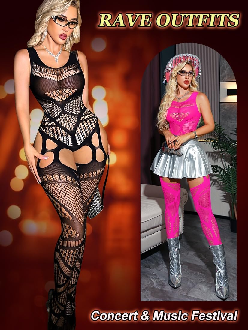 Women Fishnet Bodysuit Body Stockings - Sexy Mesh Lingerie, Lace Full Bodystocking Exotic, One Piece Club Rave Outfits - Image 5