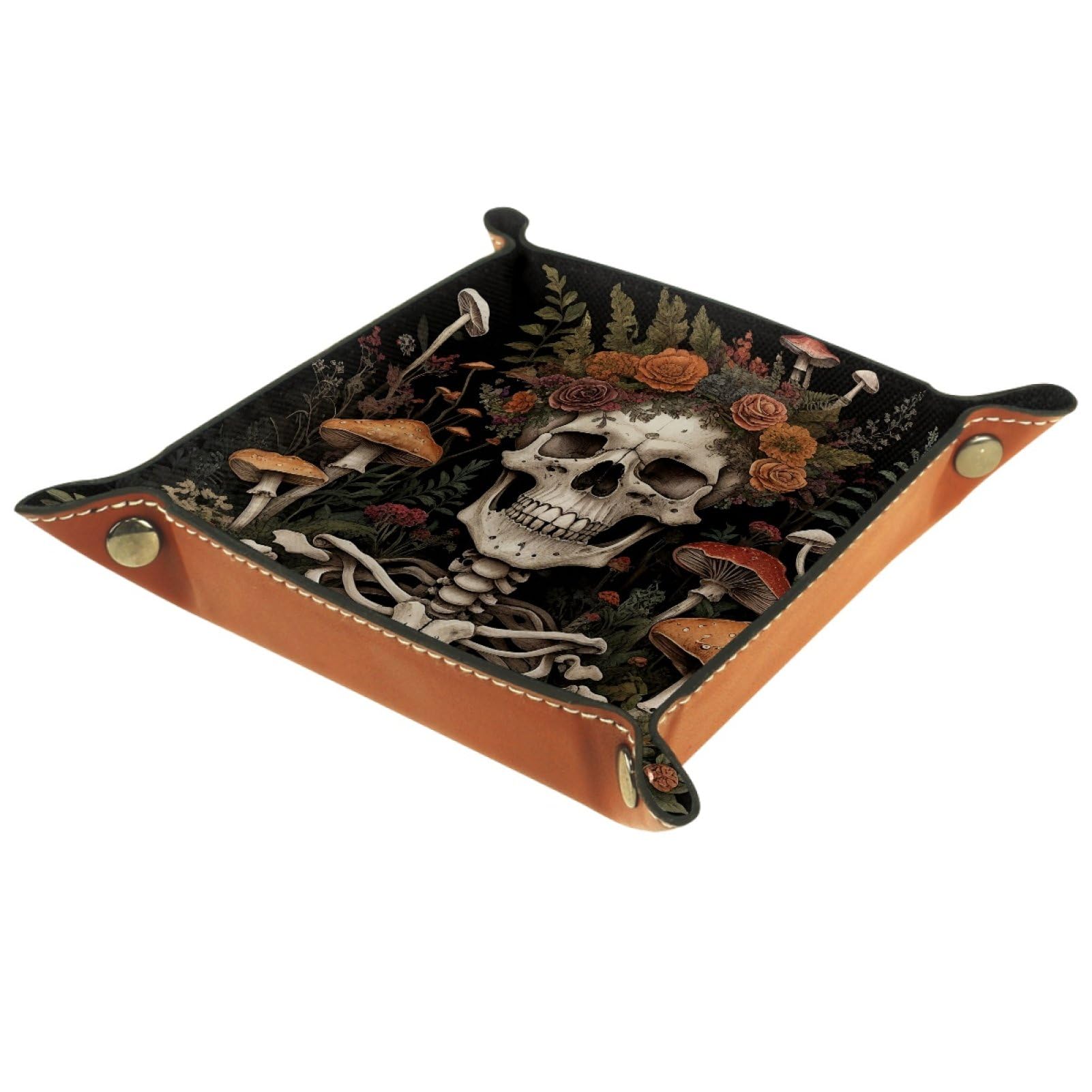 VAPOKF Skull Mushroom Flower Portable Folding Dice Rolling Tray, Microfiber Leather Dice Holder for Dice Games Like RPG, DND and Other Table Games