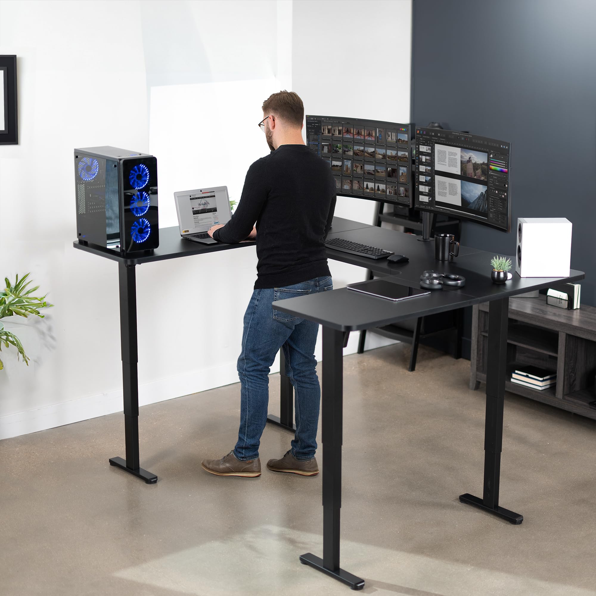 VIVO Large U-Shaped 83 x 60 in Electric Standing Desk Memory Height Adjustment Black Top Black Frame DESK-E4UBB — view 4