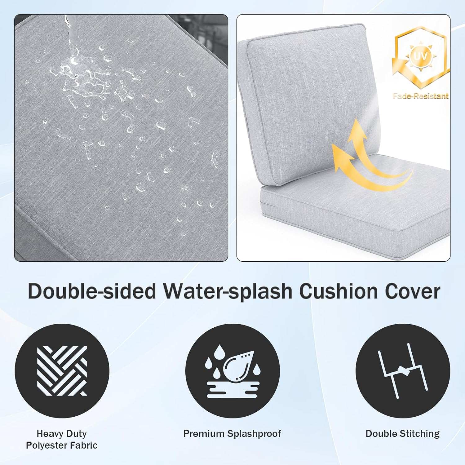 Outdoor Chair Cushions, 24" x 23" High-Density Foam Deep Seat Patio Cushions Olefin Fabric & Removable Zipper Cover Outdoor Furniture Replacement Cushions Set of 5 for Chair Sofa Couch - Light Gray