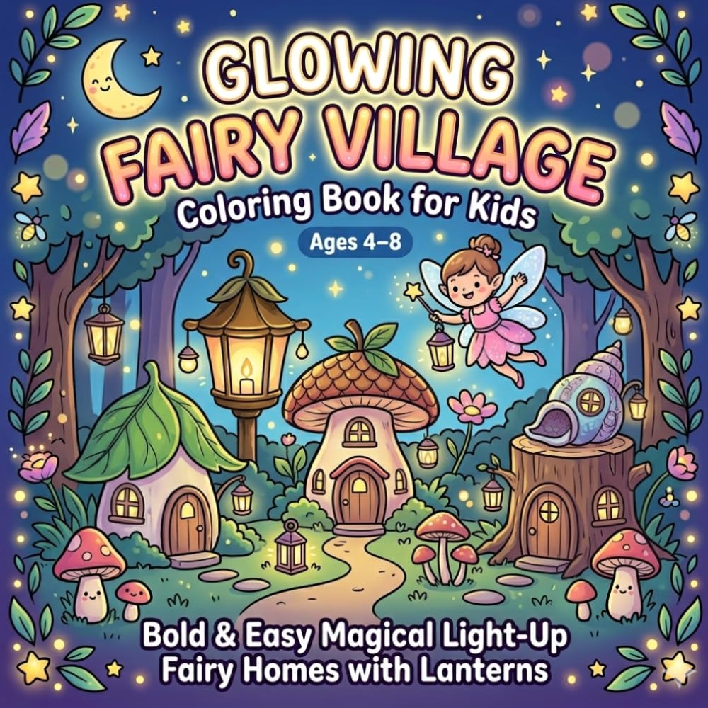 Glowing Fairy Village Coloring Book for Kids Ages 4–8: Bold & Easy Magical Fairy Homes with Lanterns & Fantasy Scenes