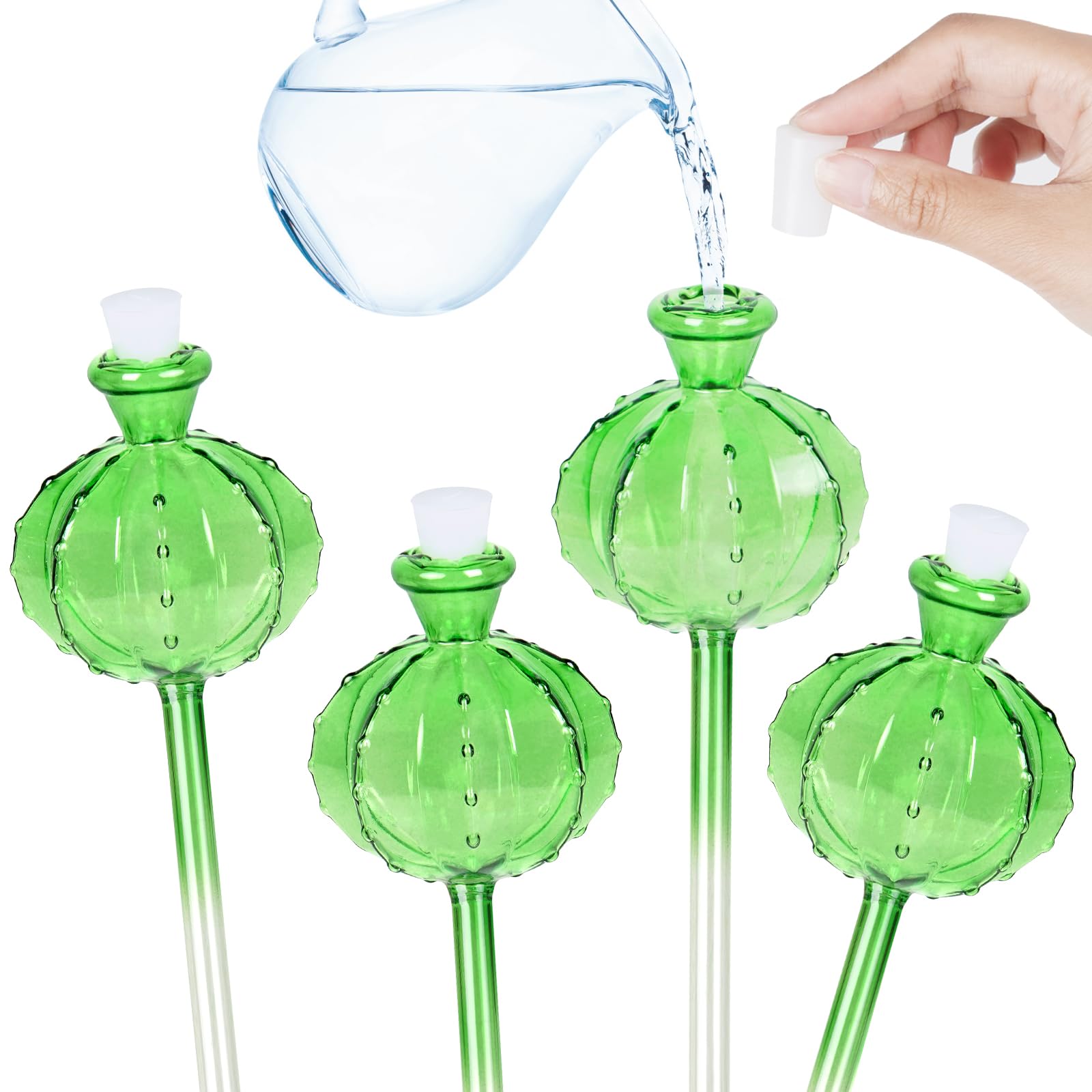 KGCCIZI Self Watering Planter Insert. Plant Watering Devices. Plant Watering Bulbs. 4-PCS Plant Watering Globes. Green Colors Cactus Shape Self Watering Globes Medium Size. Plant Lover Gifts — image 1