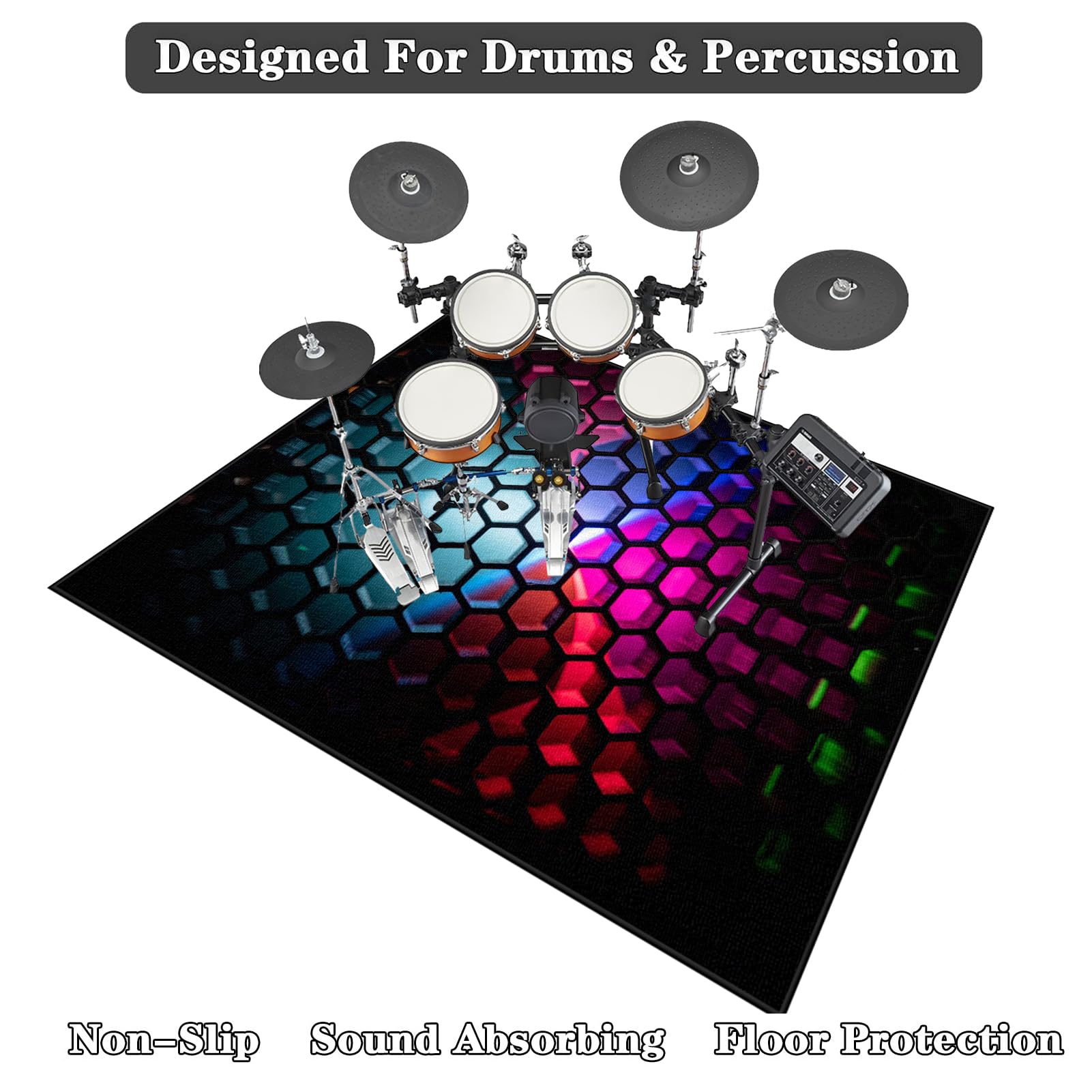140 x 120 cm Trommel Teppiche Drum Teppich | Schallschutz Teppichmatte | Drum Rug rutschfeste Drum Matte für Akustik Schlagzeug Drum Kits Bass Drum Elektronisch Snare Klavier Musikinstrumente Teppich