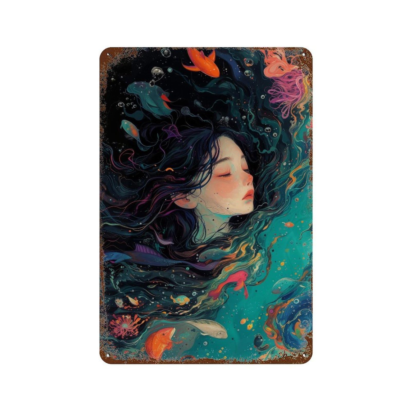 Underwater Dreamscape Rustic Tin Plaque 11.8"x7.9", Ideal for Office, Studio And Wall Decor