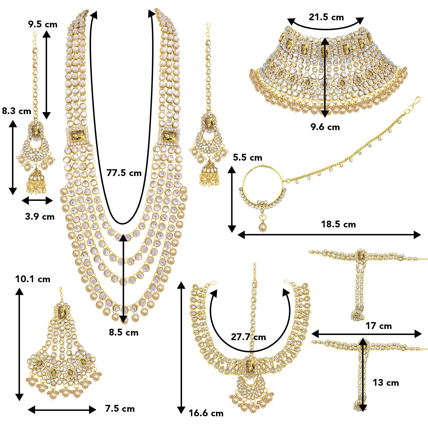 Peora Conjunto de joyería étnica tradicional india Kundan Dulhan para novias, regalo para mujeres