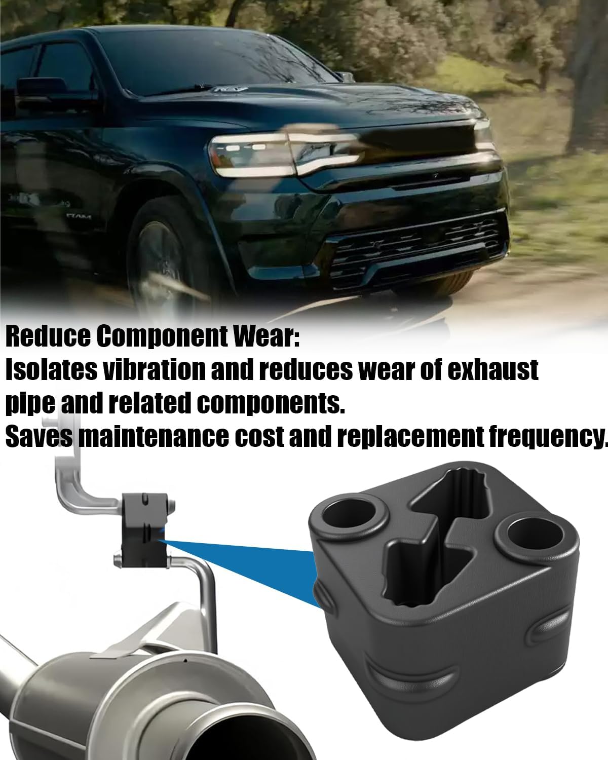 Rear Exhaust Pipe Support Isolator Muffler Rubber Hanger Vibration Dampener Left Right Fit For Ram 1500 3.0L 3.6L 5.7L 6.2L 2019-2025, Repalce 68519121AA 68335439AA 68410310AA 68410310AB, 2 PCS