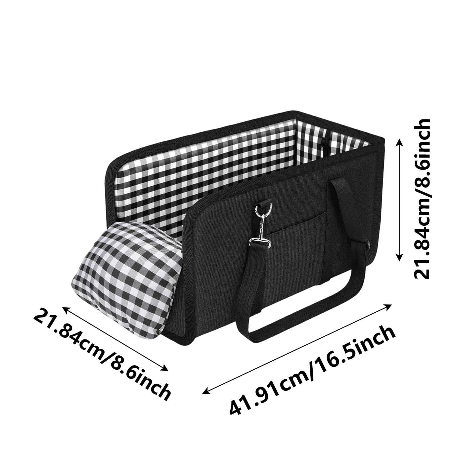 Siège auto pour petits chiens et chats, sûr sur le siège arrière, siège passager et console centrale, avec double fixation, pliable et portable, avec couvercle, lavable et installation facile, noir
