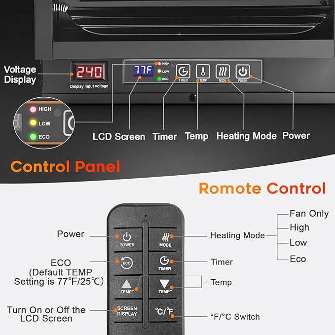 Calefactor Eléctrico de Gabinete 8500W 240V con Termostato Digital y Control Remoto miniatura 4