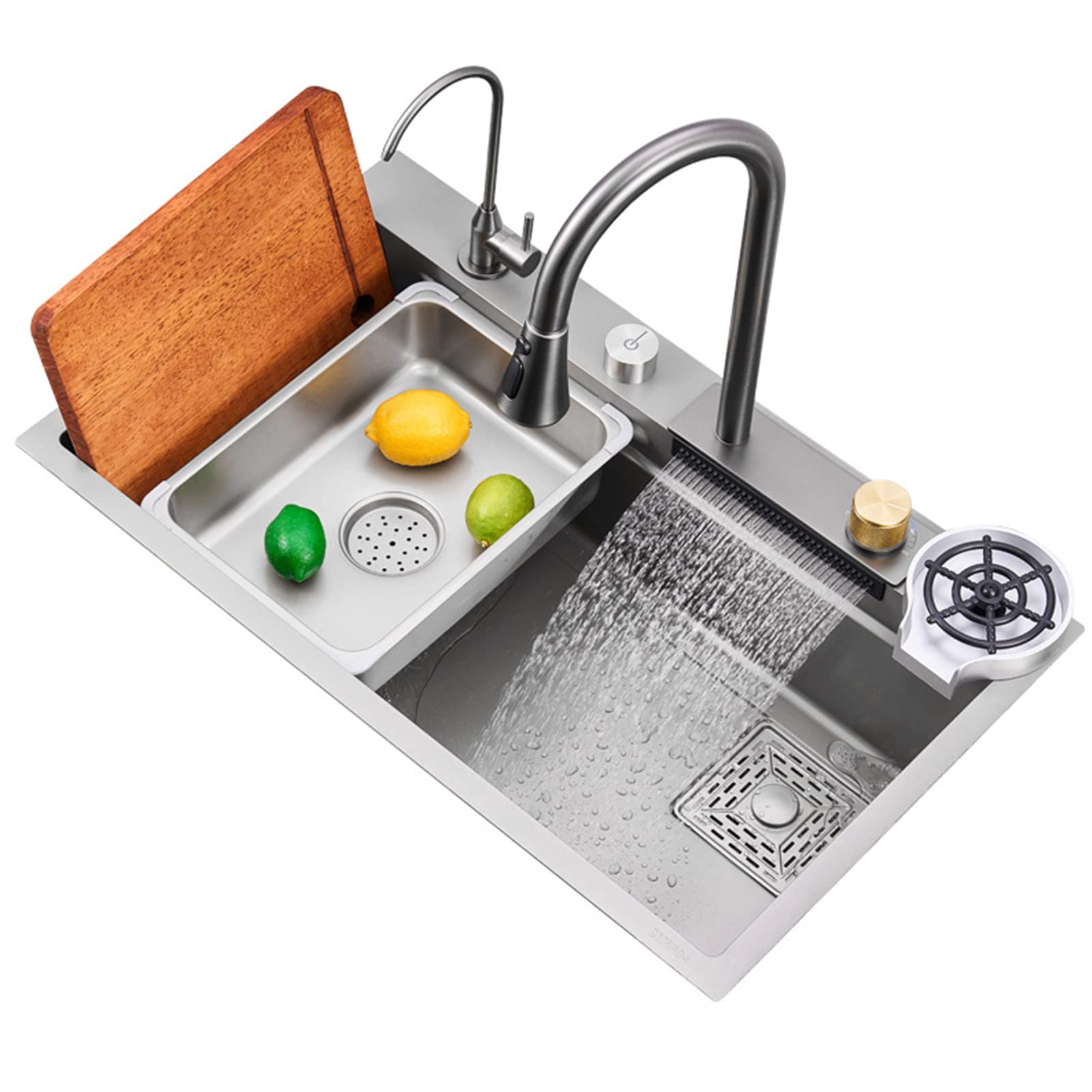 Évier de cuisine en acier inoxydable cascade moderne et durable avec robinet extractible