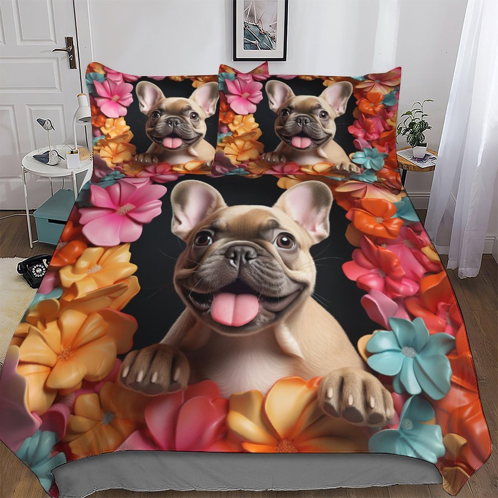 Housse de couette chien pour chambre d'enfant et d'ado, parure de lit double motif canin