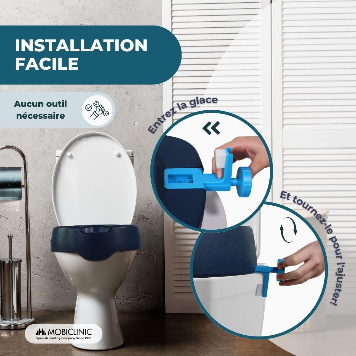 Mobiclinic, Rehausseur wc adulte, Mod. río, Marque européenne, Toilettes pour adultes, Souple, Hauteur 11 cm, Système de fixation latérale, Siège surélevé, Bleu