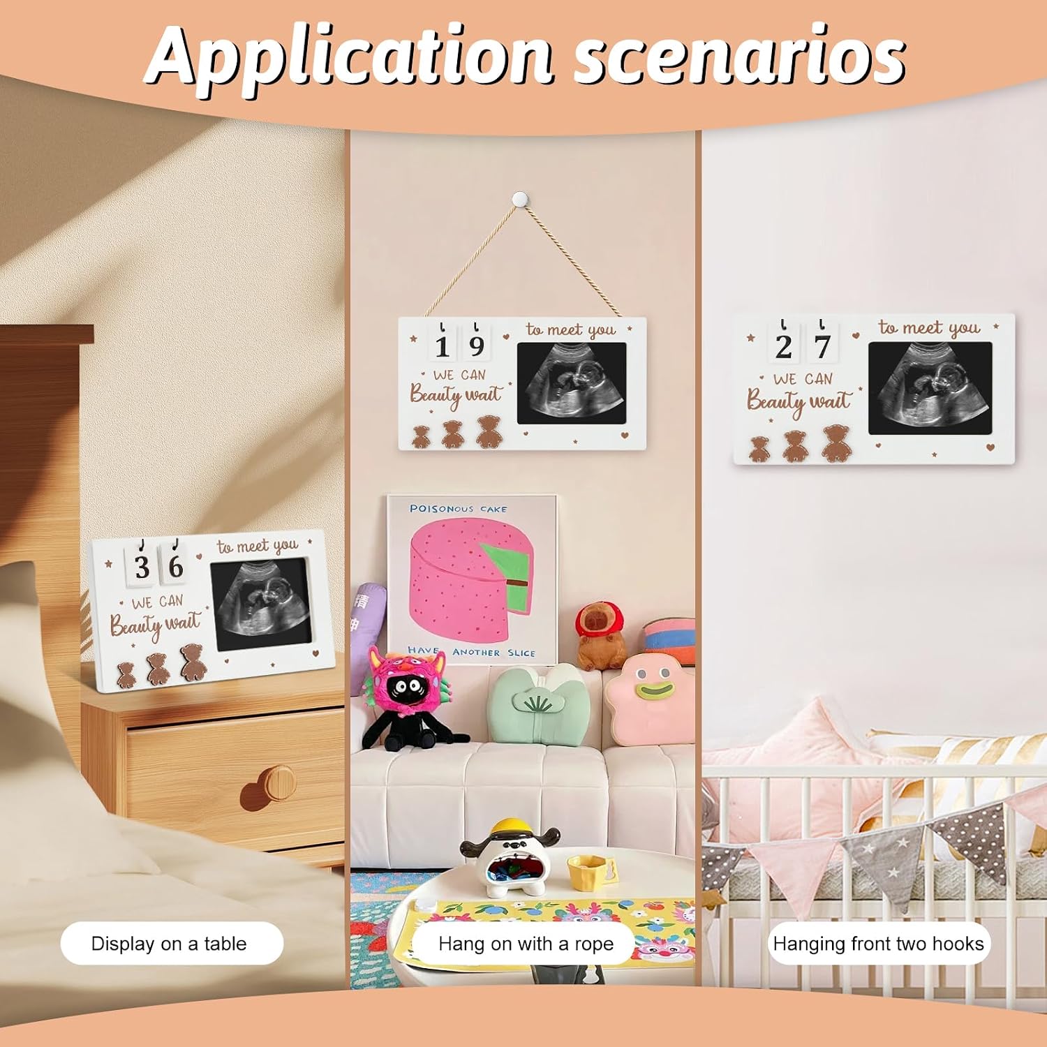 Draupnir Sonogram Picture Frame, Wooden Ultrasound Photo Frame with Baby Countdown Weeks, Bear-Themed Ultrasound Keepsake Gift for Expecting Parents, New Mom - First Pregnancy, Announcement (Brown)