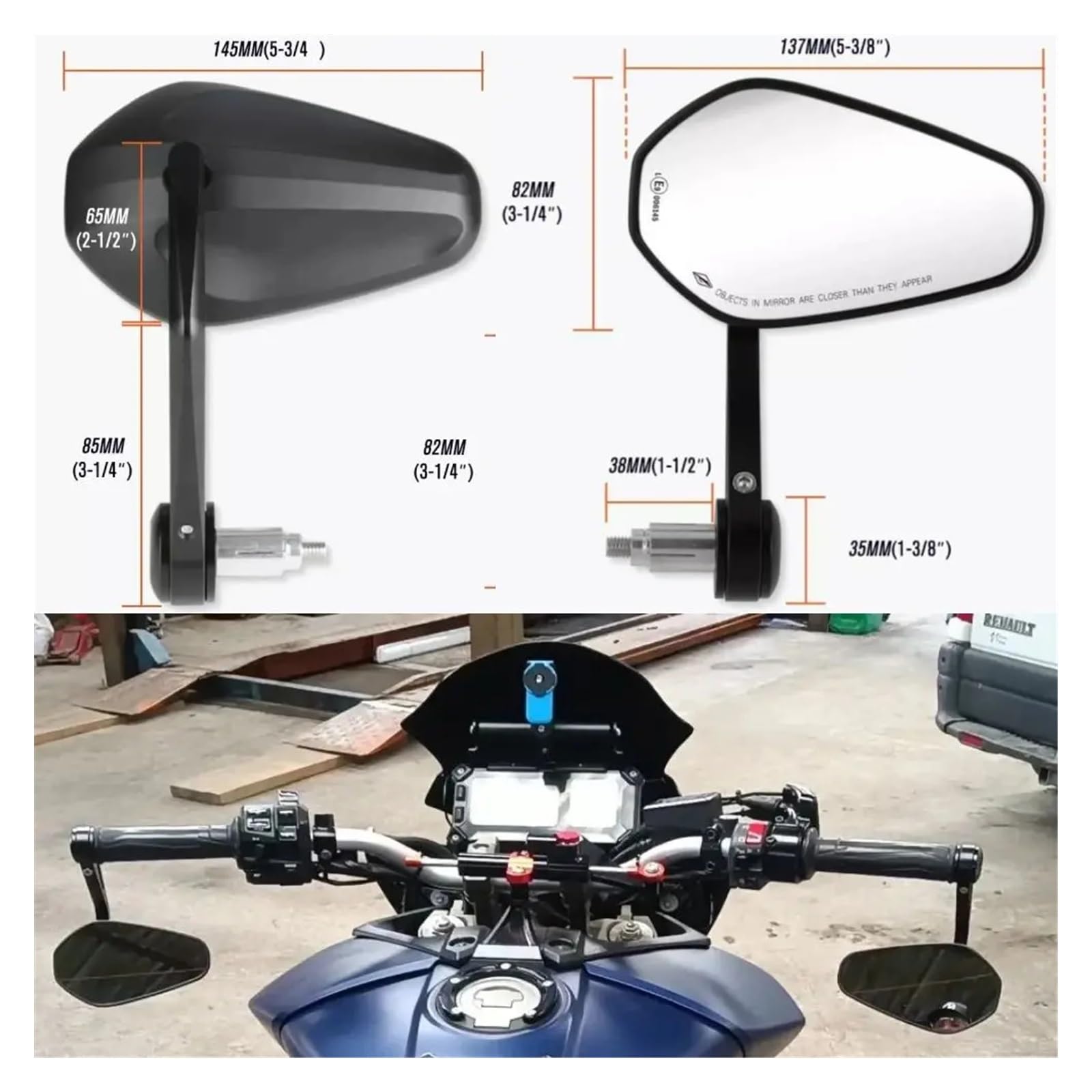 Specchietti Retrovisori Laterali Per Moto, Scooter E Moto Da 7/8" (22 Mm), Per Estremità Del Manubrio Per Ya&maha Per KA&WASAKI Ricambi Per Moto Specchi retrovisori manubrios