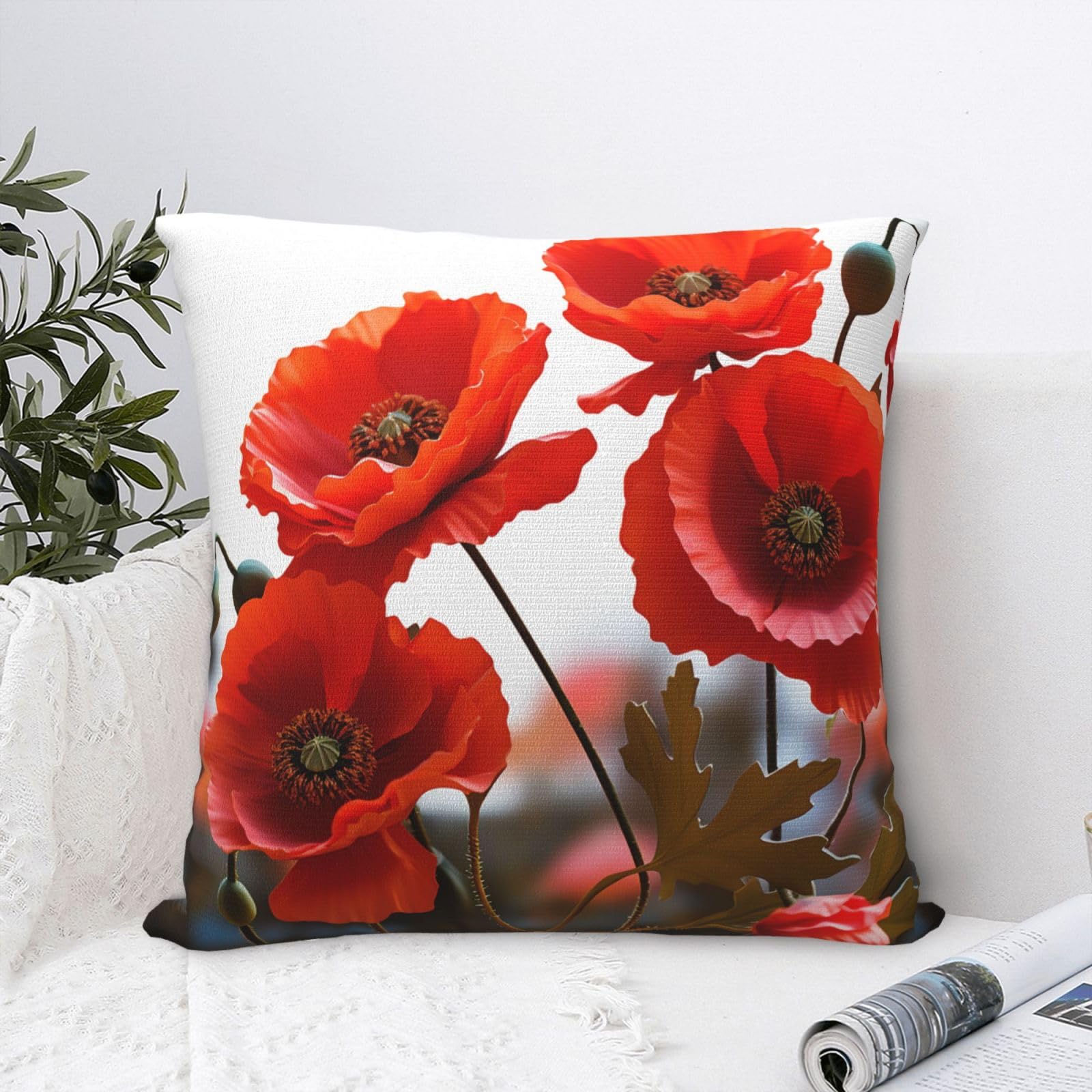 FodPand Luxury Velvet Throw Pillow Covers 20"x20" Super Soft Decorative Pillow Cases - Flowers Vivid Petals Pillowcases Modern Lumbar Cushion Cases for Couch Sofa Bed Pillow Shams