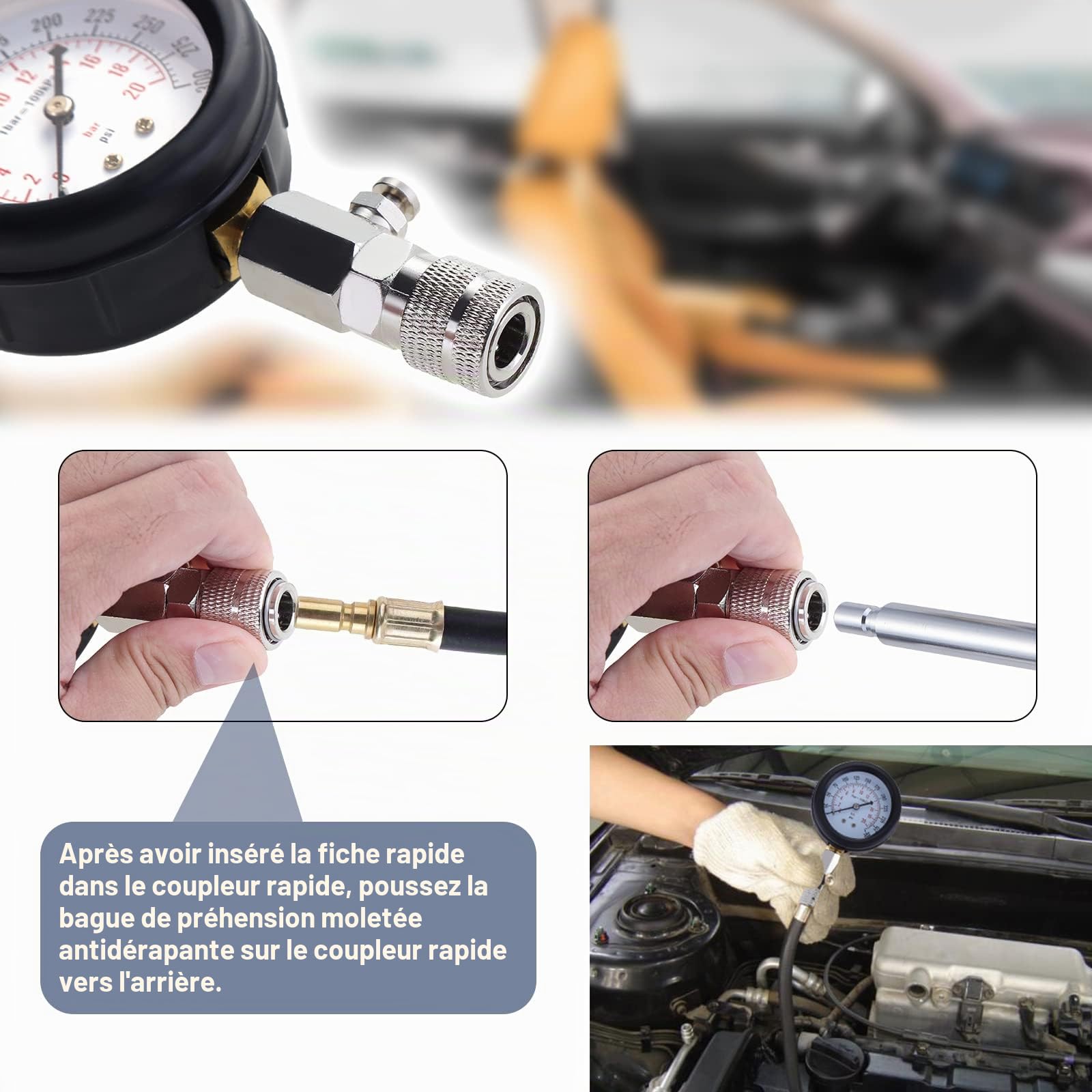 13PCS Amélioré Moteur Testeur de Compression, Automotive Coffret Testeur de Compression Compressiometre Moteur Compressiometre Essence Coffret de Compressiomètre avec Testeur de Bougies