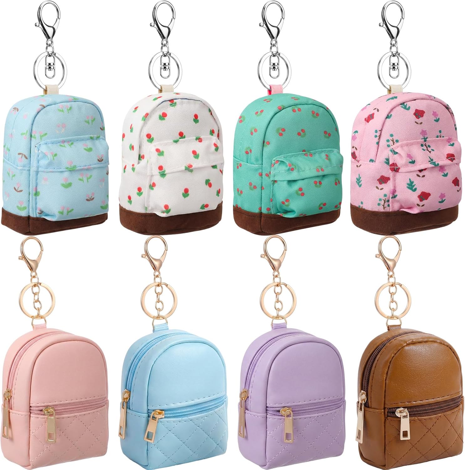 Hsei 8 Pcs Mini Backpack Keychain Coin Purse Tiny Key Chain Cute Cosmetic Bag Small Wallets Mini Valentines Gifts for Women Multi Pocket Card Holder Small Items Cable Organizer Zipper Pouch