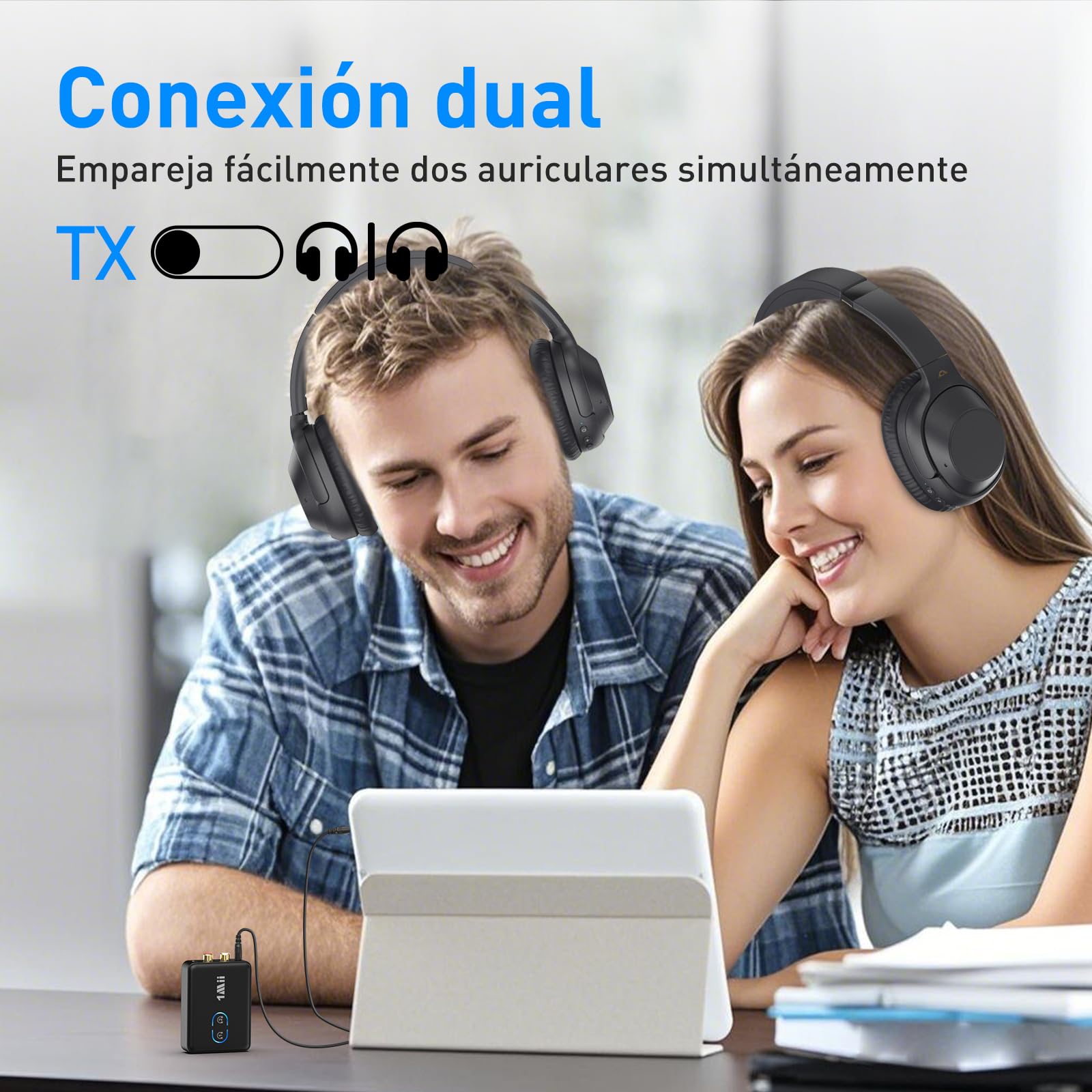 1Mii Transmisor Receptor Bluetooth 5.3 para TV, Adaptador de Audio HiFi con RCA y Conector AUX de 3.5mm, aptX de Baja Latencia/HD/AD, Control de Volumen, Doble Enlace para 2 Auriculares, PC, Estéreo