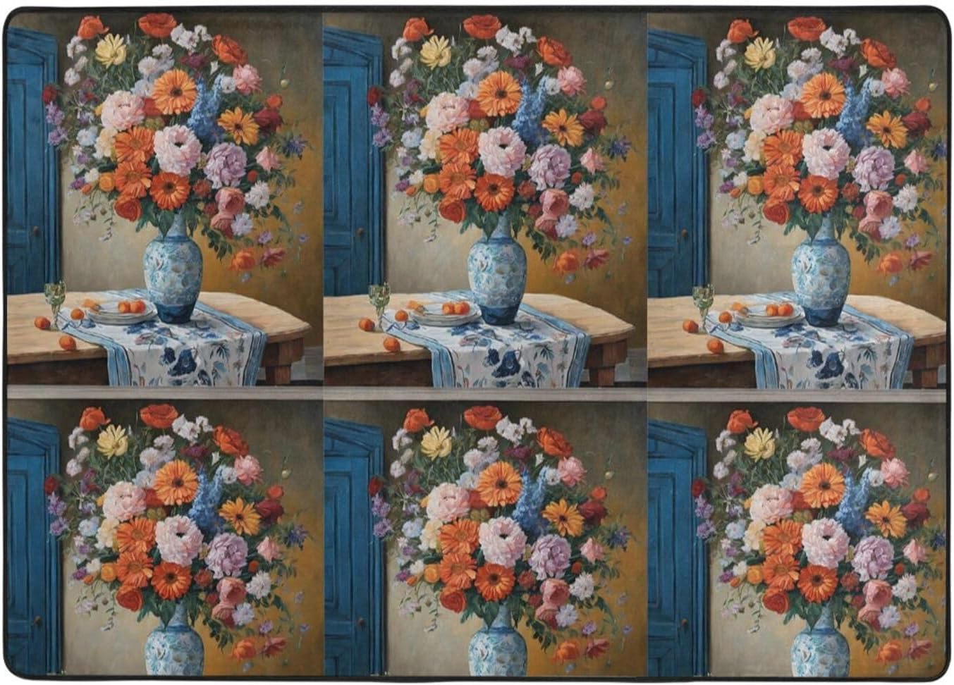 Flannel Non-Slip (Flower Diamond Painting) Rug Pad 80×50in Soft Washable Protective for Hardwood Floors Bedroom Bathroom Living Room