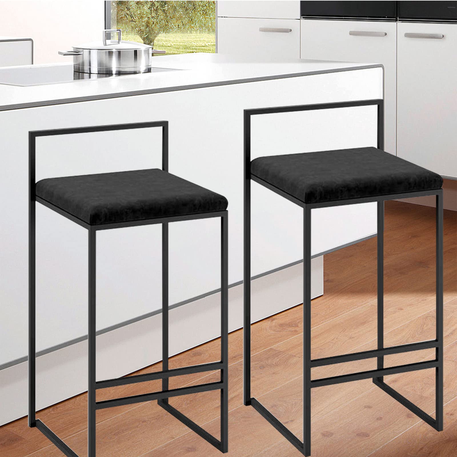 Chaise haute cuisine en velours haut de gamme et pieds métal noir pour un comptoir élégant lot de 2