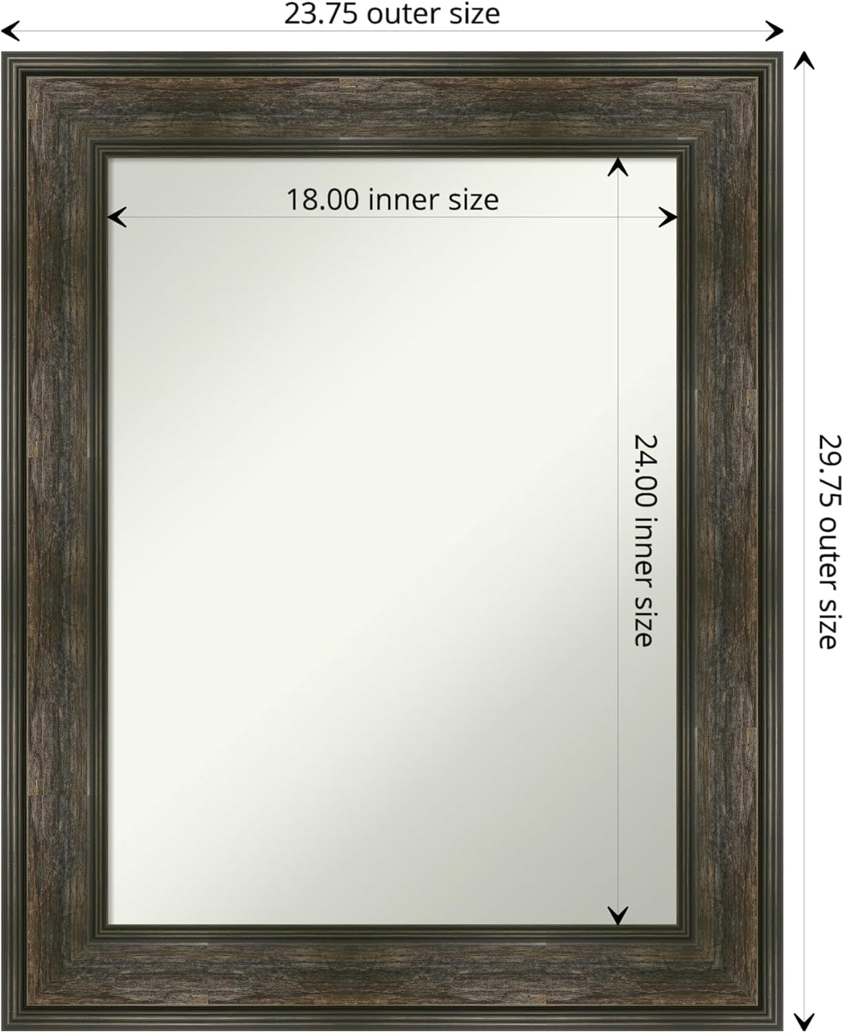 Amanti Art Brown Bathroom Mirror for Over Sink, 30x24 Rail Rustic Char Rectangle Vanity Mirror, Medium Country Rustic Frame, Hangs Horizonally and Vertically, Bathroom Wall Decor, Non-Beveled Edge