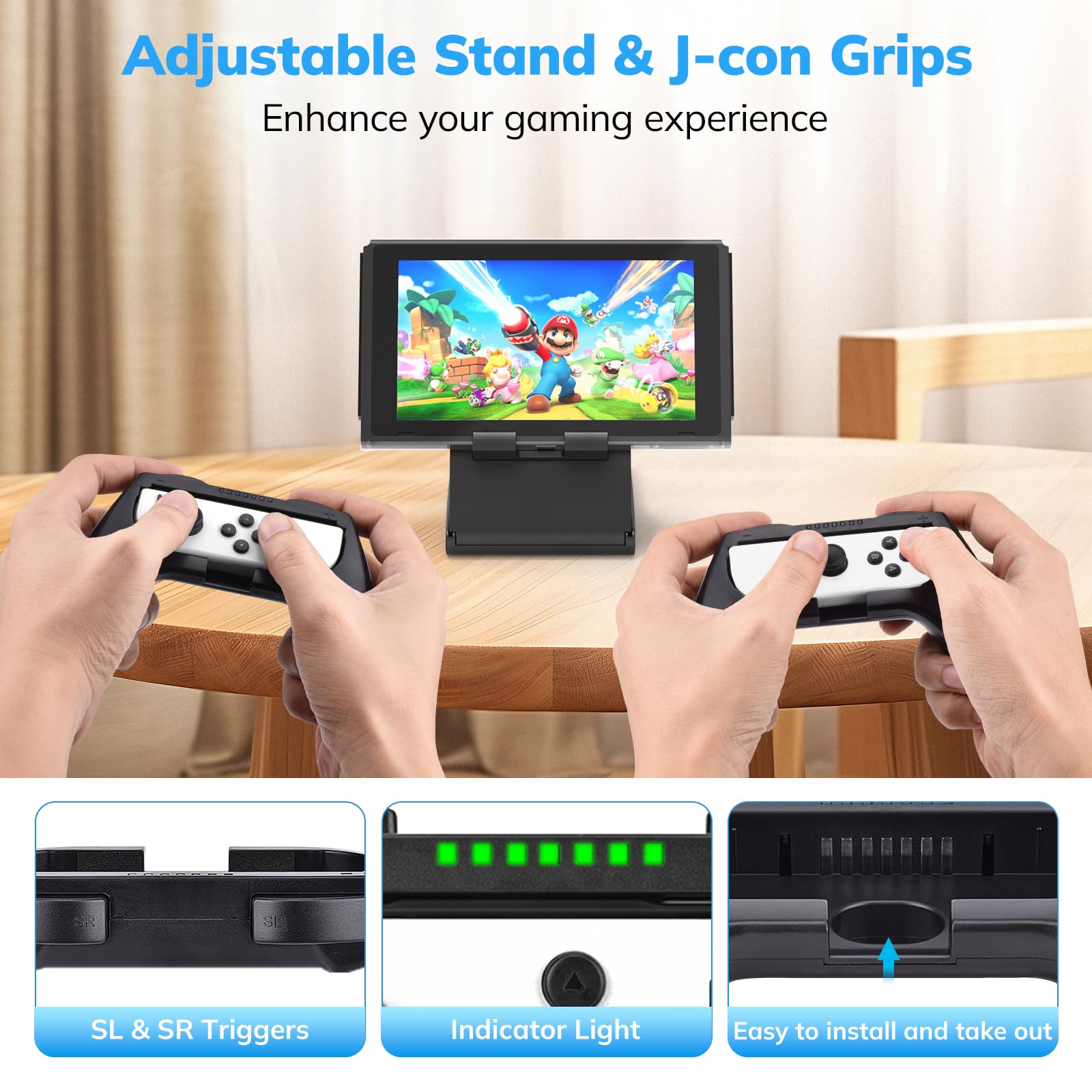 Younik Kit de Accesorios para Switch OLED, 15 en 1 con Estuche para Switch, Soporte Ajustable, 2 Protectores de Pantalla, 2 agarres y 2 Fundas Protectoras de TPU para los J-con