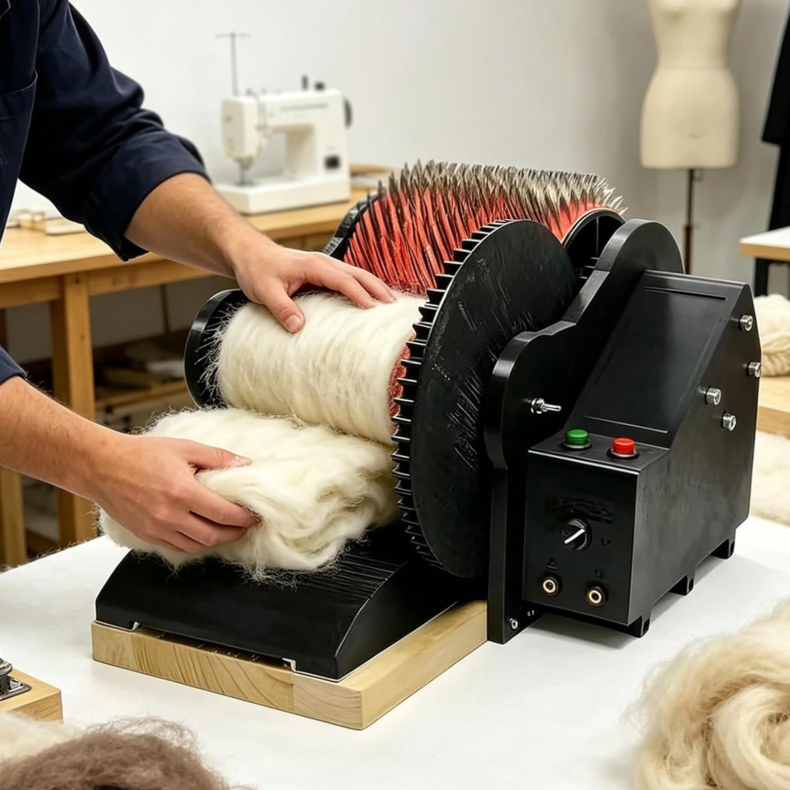 TozMvi Electric Wool Carding Machine, 50W Wool Combing Machine & Drum Carder – 56 RPM, Speed Adjustable, Remove Fiber Impurities with Foot Pedal for Combing & Blending