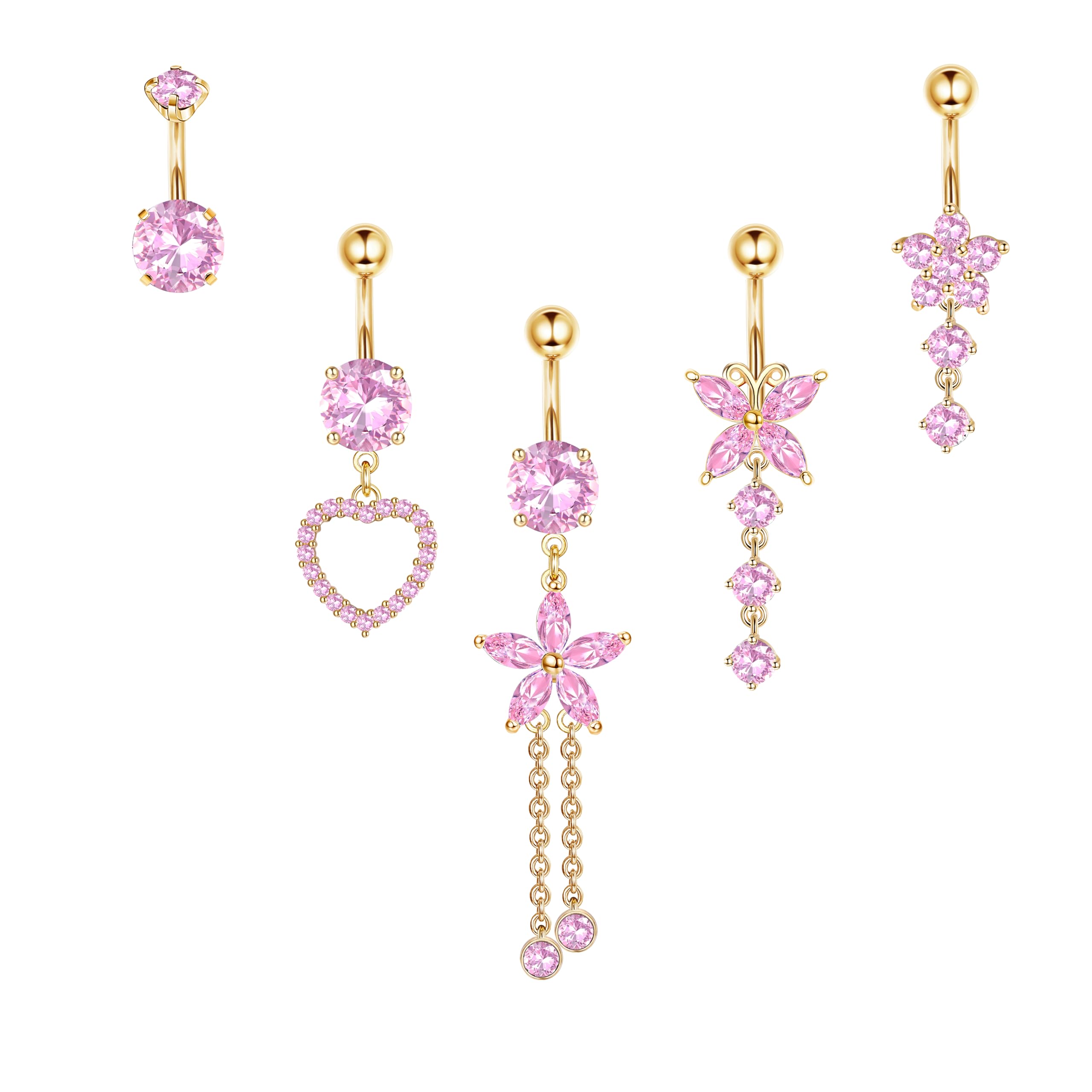 KRFY 5 Piezas Piercing Ombligo Piercing Ombligo Plata y Piercing Ombligo Oro Acero Inoxidable Hipoalergénico Piercing Ombligo Aro Cómodo De llevar Piercing Ombligo Pequeño