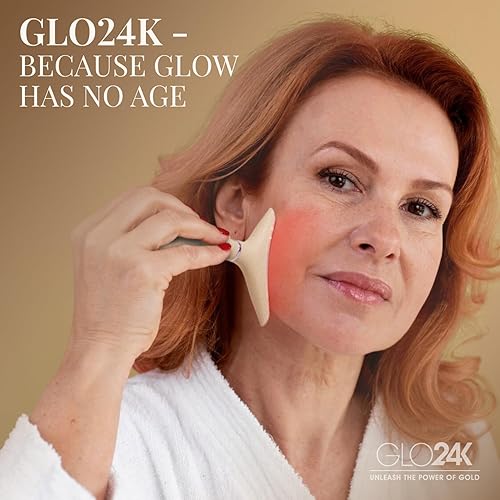 Miniatura 28 de GLO24K - Dispositivo de belleza facial y cuello con luz roja, herramienta de masajeador facial 3 en 1 con LED y vibración para revitalización