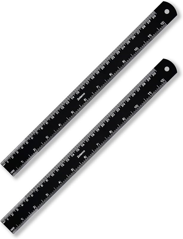 Metal Ruler 12 Inch, Metric Ruler Dual Scale with Laser Etched Measurement, 2 Pack Easy to Read Aluminum Straight Edge with Inch to Millimetre Conversion Table for Office Back to School Student
