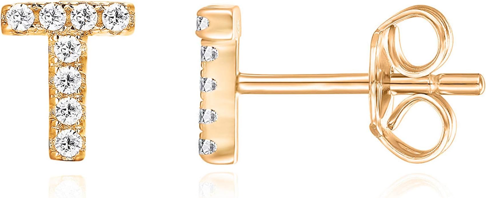 14K Gold Plated 925 Sterling Silver Cubic Zirconia Initial Letter Stud Earrings for Women | Simulated Diamond Alphabet Letter Earrings