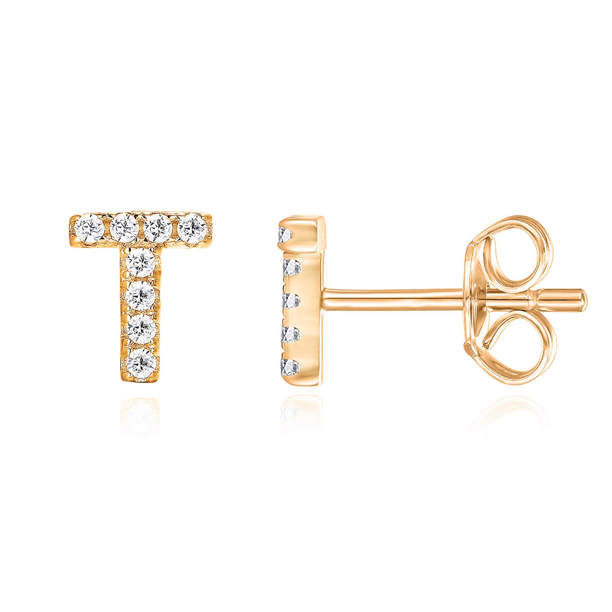 PAVOI14K Gold Plated 925 Sterling Silver Cubic Zirconia Initial Letter Stud Earrings for Women | Simulated Diamond Alphabet Letter Earrings