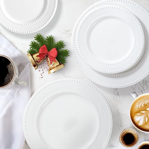 Miniatura 10 de Wareland 2 platos de cena en relieve juego de platos de cerámica blanca de 105 pulgadas platos de ensalada reutilizables platos de carne de granja