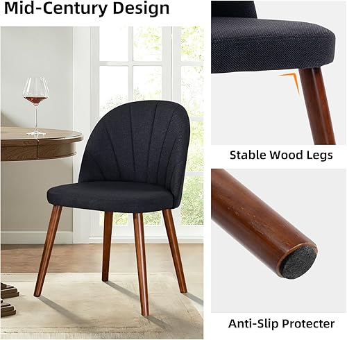 Miniatura 6 de Juego de 4 sillas de comedor de tela, sillas de comedor modernas tapizadas de mediados de siglo, silla decorativa sin brazos con patas de madera de