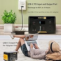 Vista 4 de Generador solar 1000 estación de energía portátil con panel solar portátil de 120 W, generador alimentado por batería con 3 salidas de CA de 1000 W