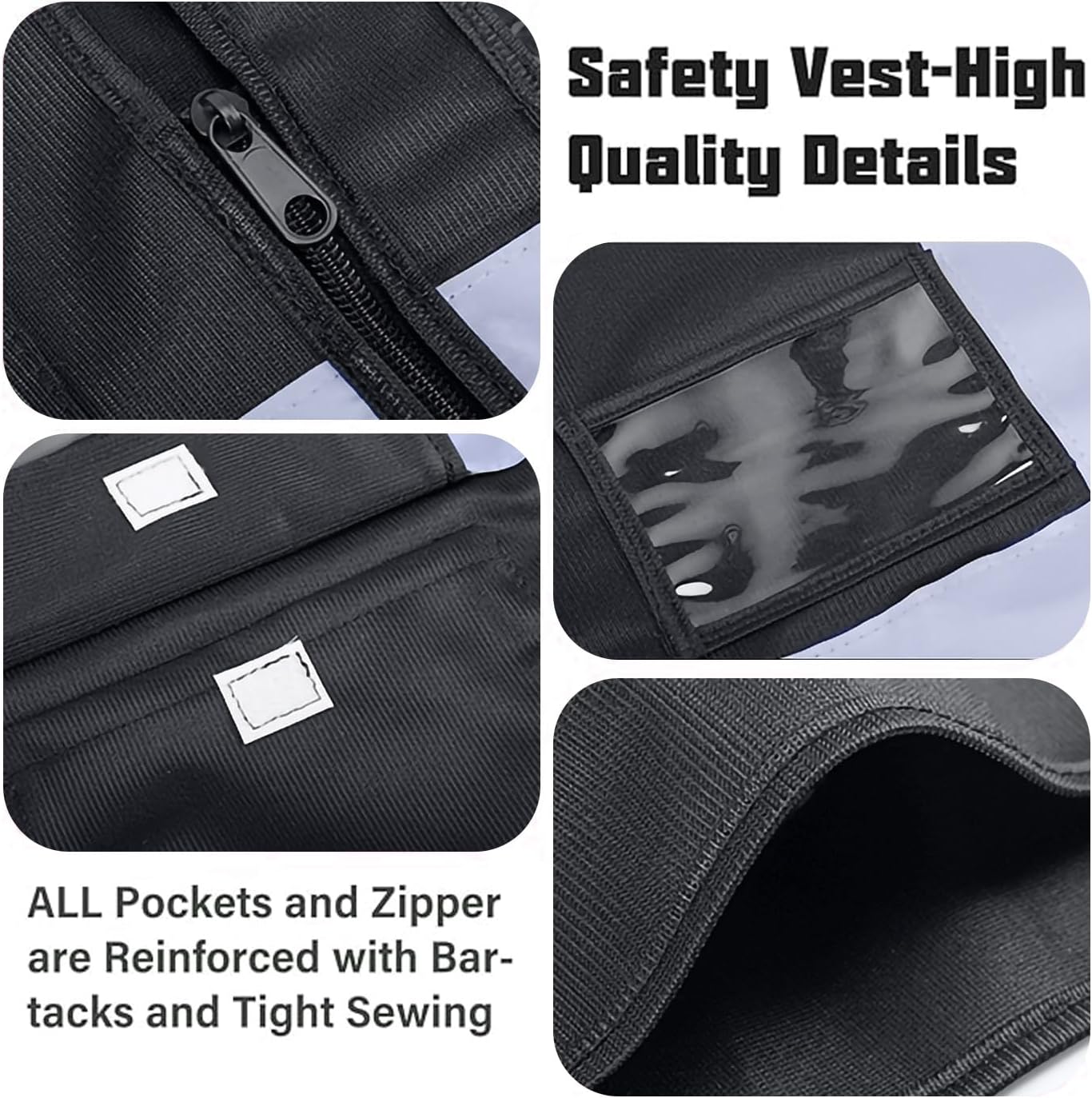 10 Pack Safety Vests, High Visibility Reflective Vest with 5 Pockets and Zipper for Men Women, Working Vest for Outdoor