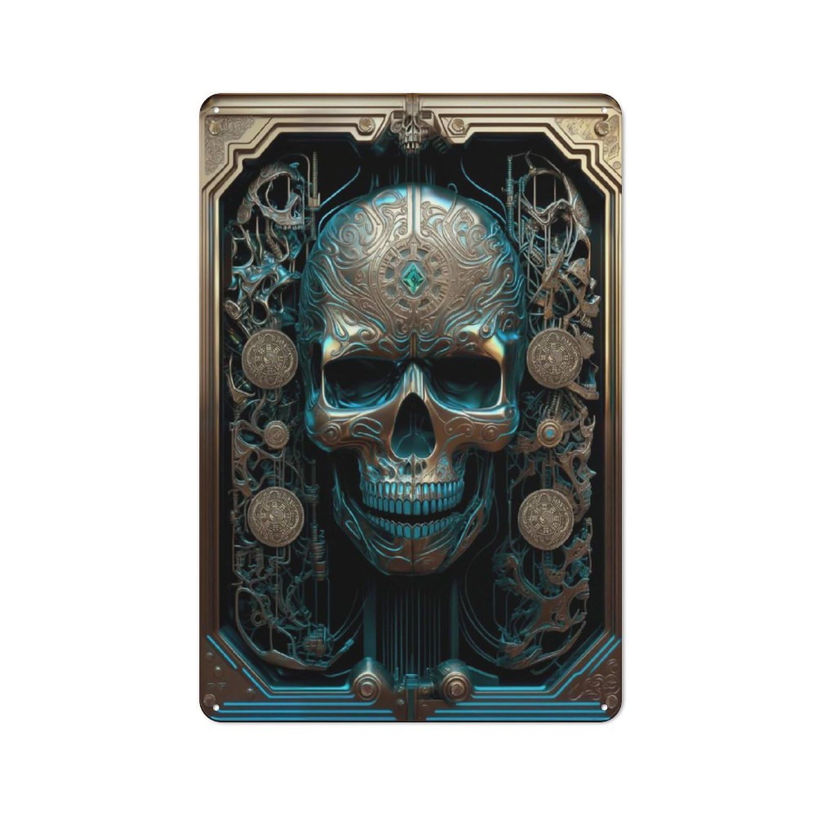 Junmoney Skull Machine Gold Iii Classic Metal Wall Decor 30X20cm, Vintage Metal Sign For Hallway, Home Bar, Garage Or Study