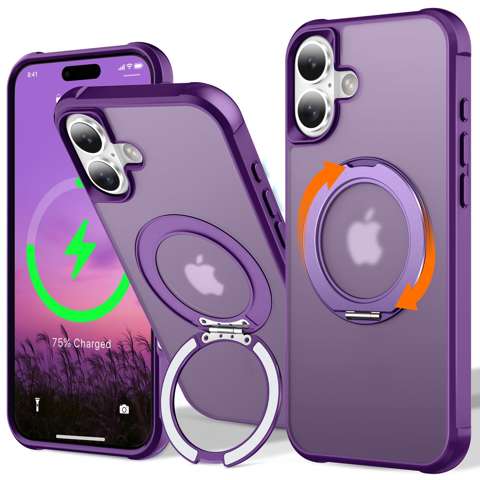 UMIONE 360 Rotatable Magnetic Ring Design for iPhone 17 Built-in Invisible Loop Stand Compatible with Magsafe Translucent Ultra