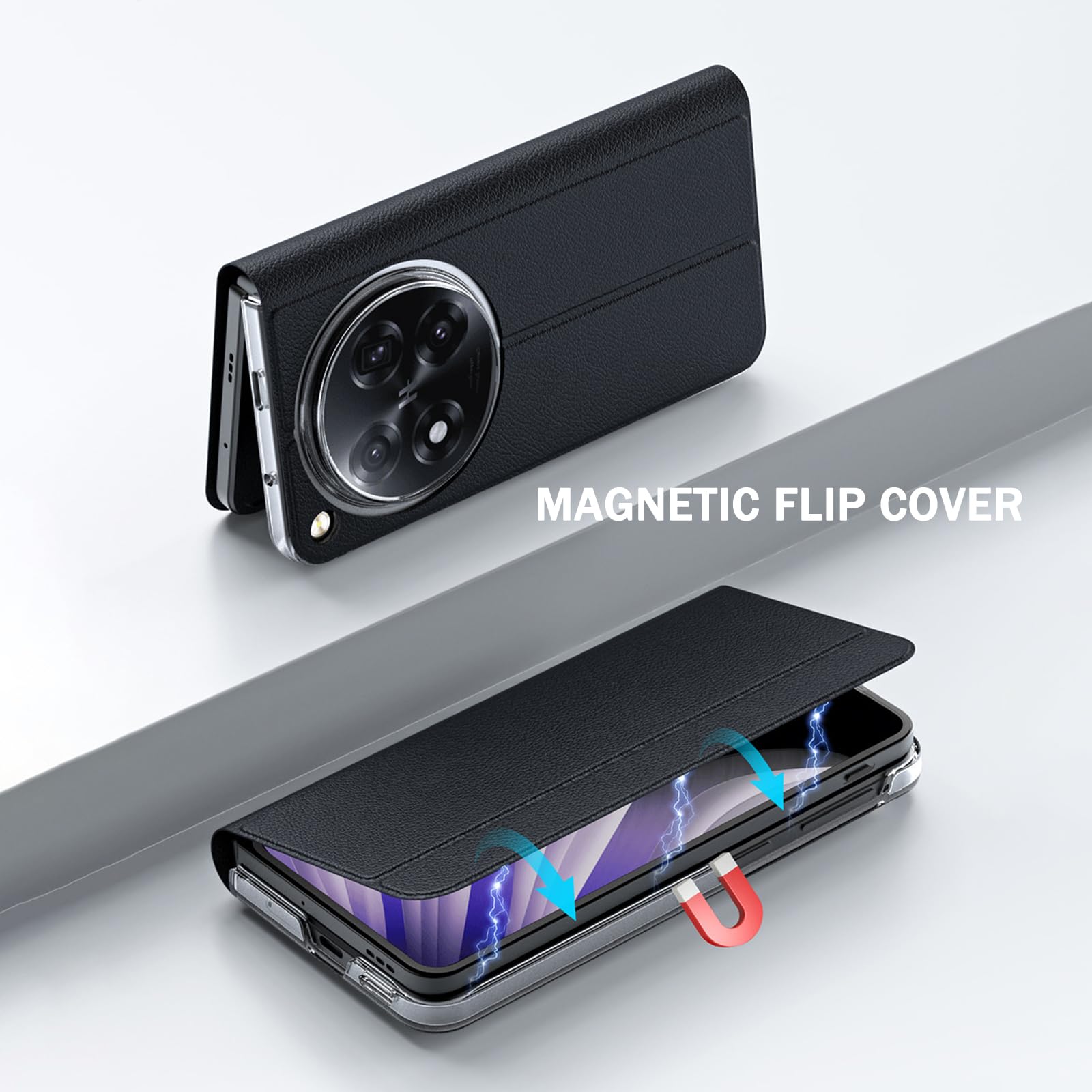Cover per Oppo Find N5, Ultra Sottile Flip Custodia in Pelle con Chiusura Magnetica Cavalletto Feature Protezione Completa Antiurto Guscio,Grigio,Find N5