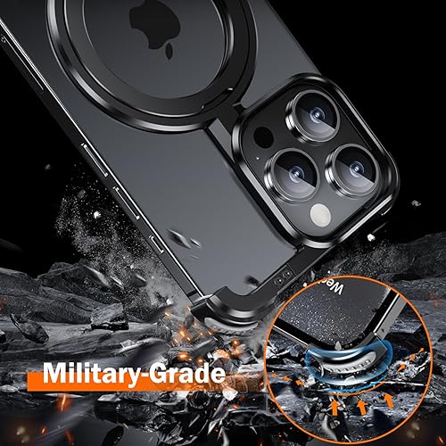 Miniatura 7 de OATSBASF Funda para iPhone 14 Pro Max sin marco, elegante carcasa de aluminio de grado aeroespacial con función atril integrada (negro, iPhone 14