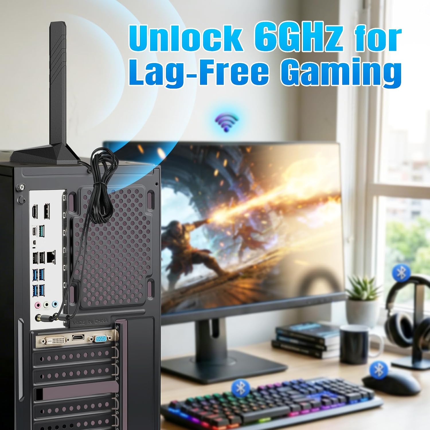 Eightwood WiFi 7 Gaming PC Motherboard Antenna Tri-Band Magnetic Base Antenna with Push-on Connector for ASUS ROG Strix, TUF Gaming, ROG Crosshair, ProArt, Prime Series WiFi 7 Motherboards