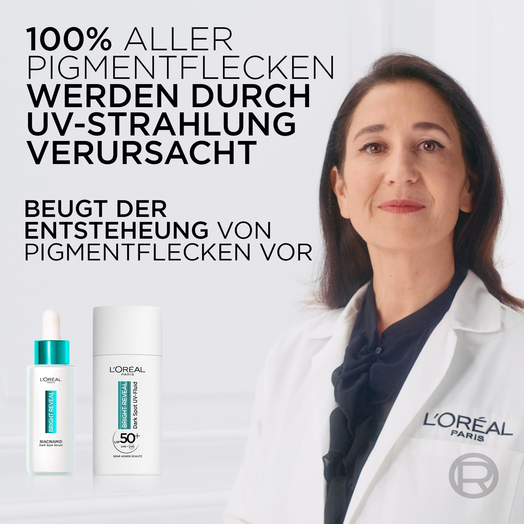 L'Oréal Paris Anti- Pigmentflecken Set: Bright Reveal Niacinamid Serum & UV Fluid LSF50, für strahlende & ebenmäßige Haut