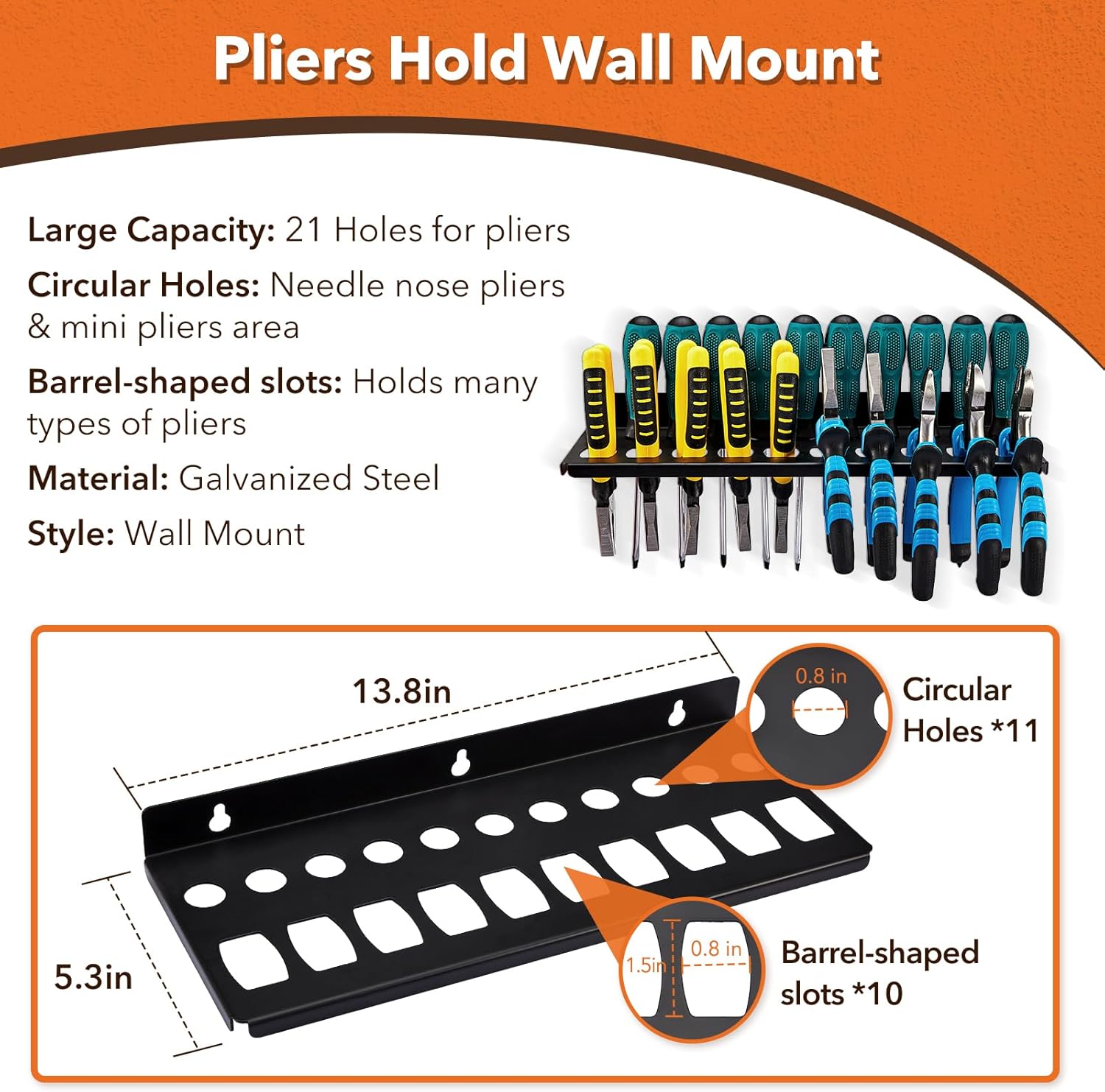4Pcs Wall Mount Tool Organizer Set,Include Screwdriver Organizer,9mm-24mm Wrench Holder,Pliers Holder,Hammer Rack,Galvanized Steel Hand Tool Storage for Workshop,Shed,Garage,Home
